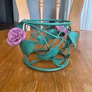 1990’s Vintage Green and Rose Metal Candle Holder by Dennis East.